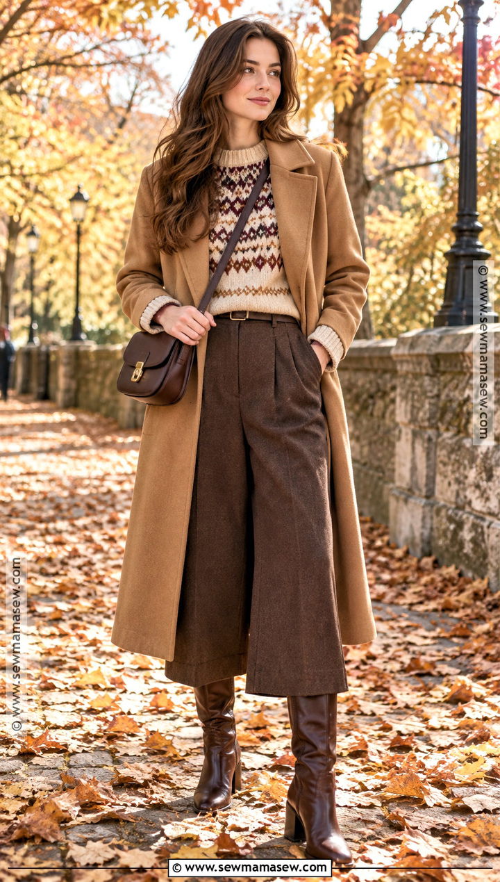 Vintage Fair Isle Sweater And Culottes Outfit - 20 vintage fall fashion ideas