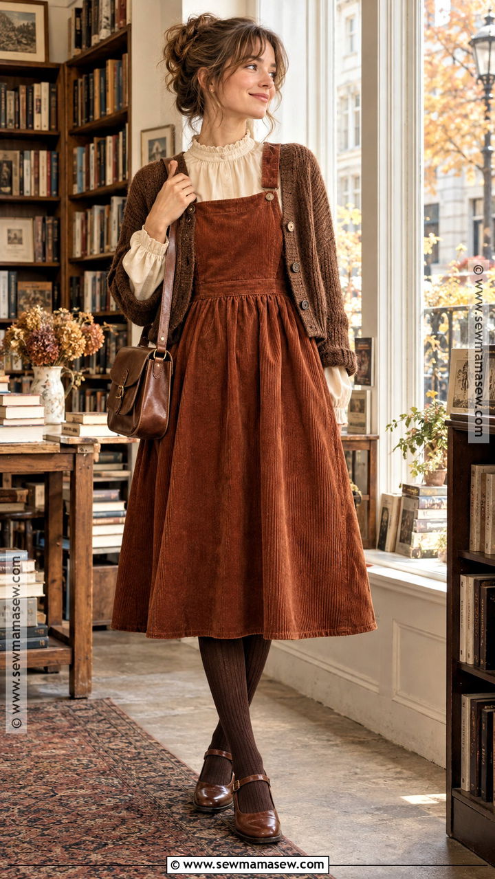 Vintage Fall Corduroy Dress Outfit - 20 fall dress aesthetic ideas