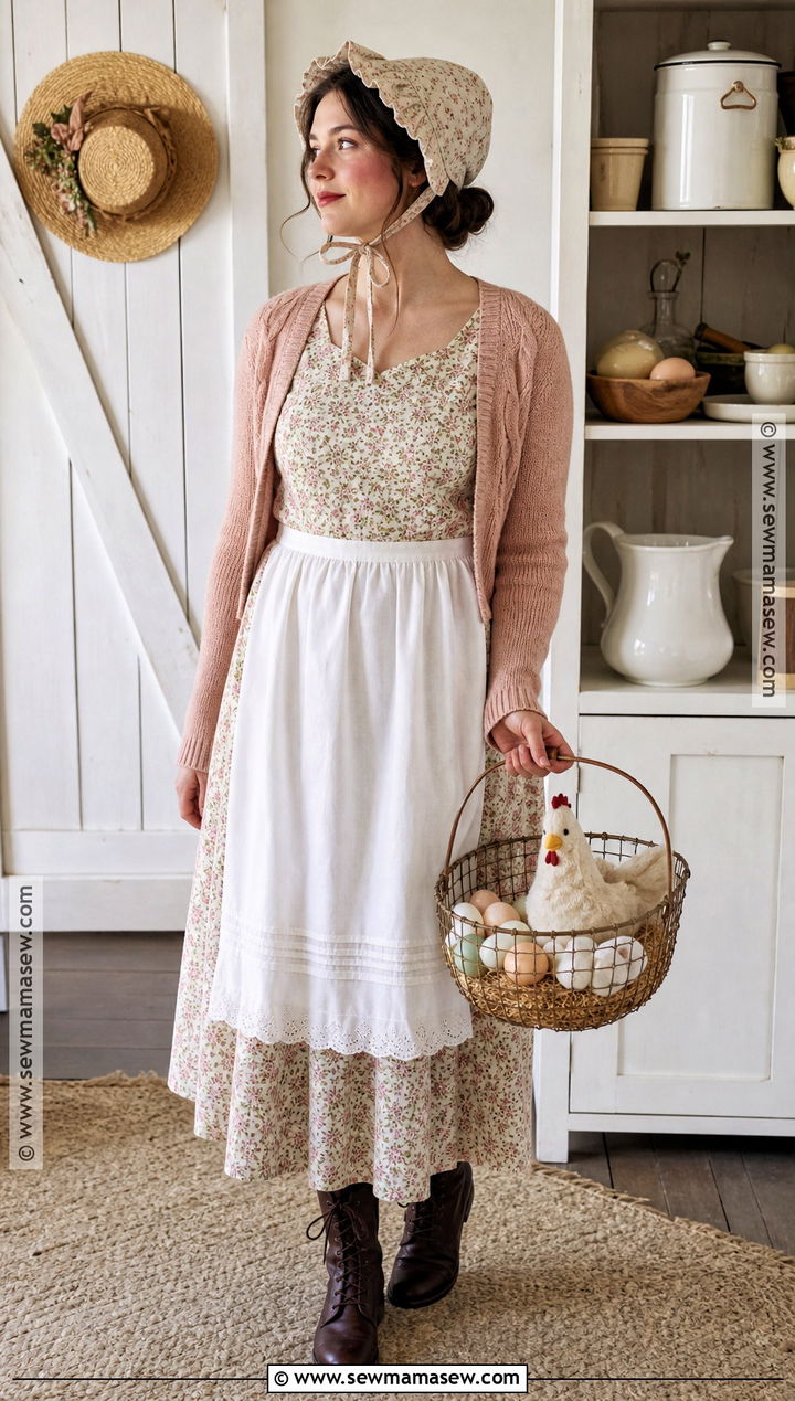 Vintage Farm Woman Costume With Floral Dress - 30 farmer costume ideas for women