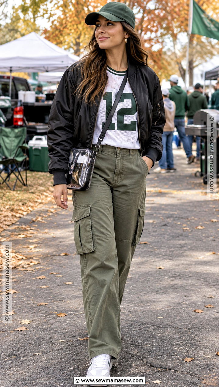 Vintage Football Tee With Cargo Pants - 20 Football Outfits For Women Fall