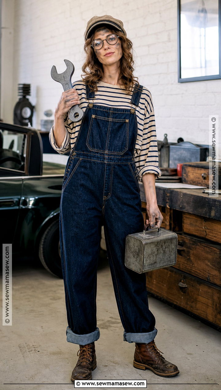 Vintage Garage Mechanic Costume With Striped Shirt - 30 mechanic costume ideas