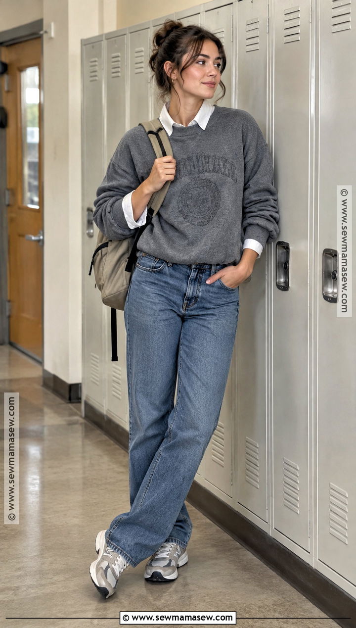Vintage Graphic Sweatshirt And Straight Jeans Outfit - 15 vintage back to school outfits