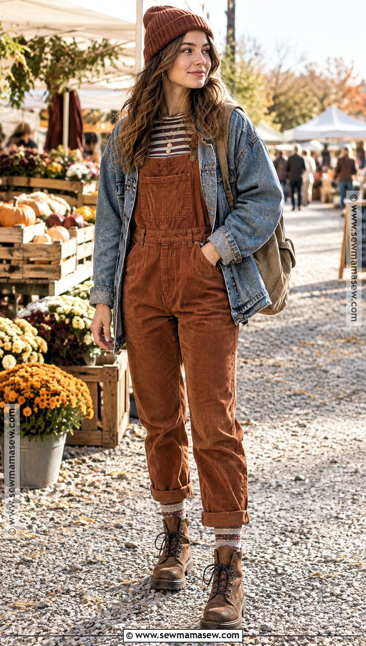 Vintage Grunge Fall Outfit With Corduroy Overalls - 15 fall outfit alternative ideas