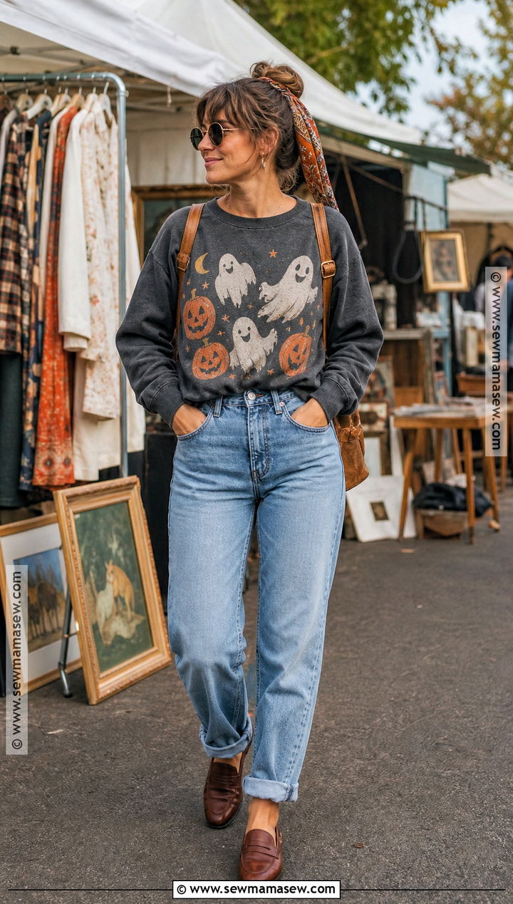 Vintage Halloween Sweater With Mom Jeans - 35 halloween sweater ideas