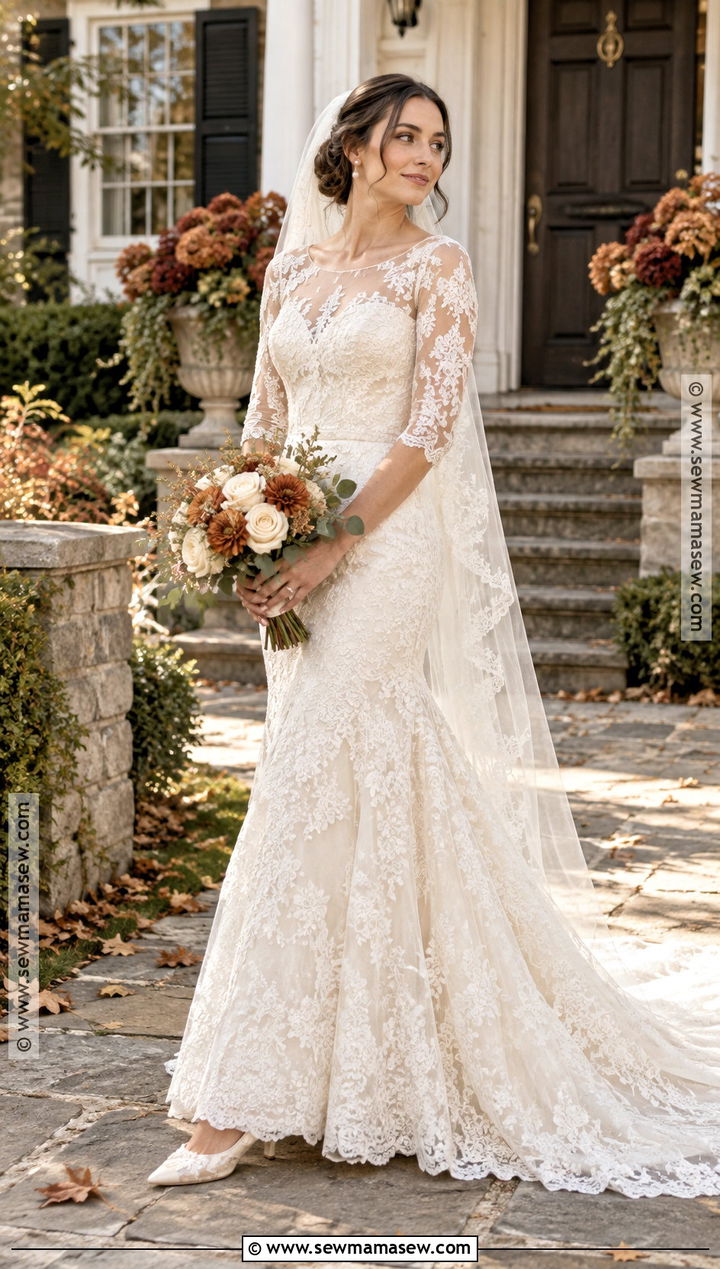 Vintage Lace Autumn Wedding Dress - 20 wedding dress autumn ideas