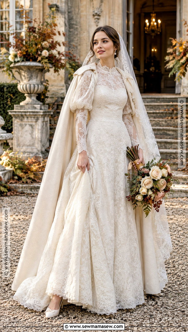 Vintage Lace Fall Wedding Gown With Juliet Sleeves - 20 fall wedding gowns