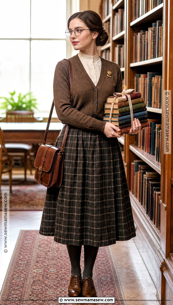 Vintage Librarian Costume With Midi Skirt - 40 Modest Halloween Costumes