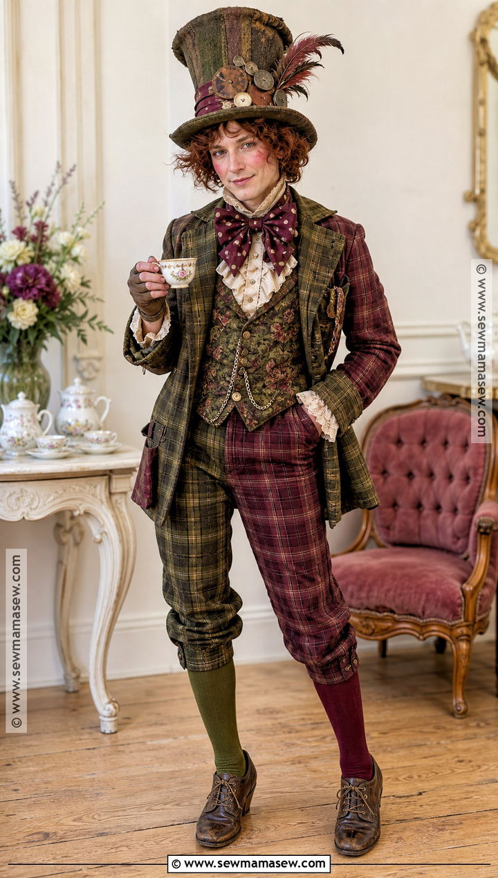 Vintage Mad Hatter Costume With Plaid Suit - 50 mad hatter costume ideas