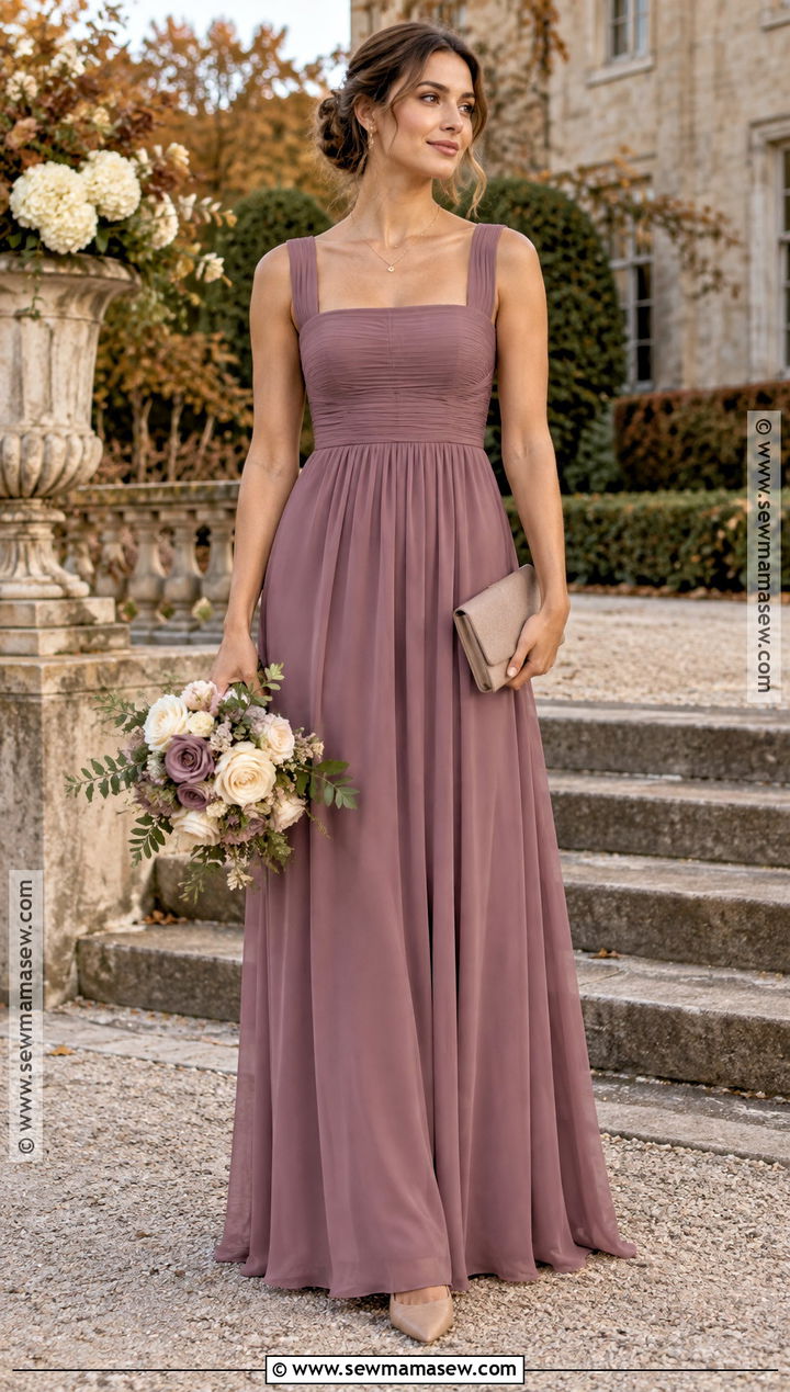 Vintage Mauve Square Neck Bridesmaid Dress - 15 Fall Pink Wedding Bridesmaid Dresses