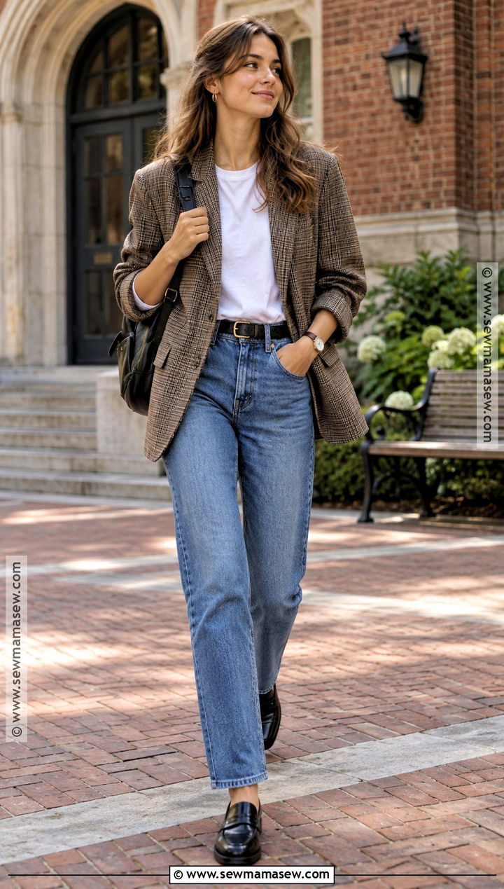 Vintage Oversized Blazer And Straight Jeans Outfit - 15 vintage back to school outfits
