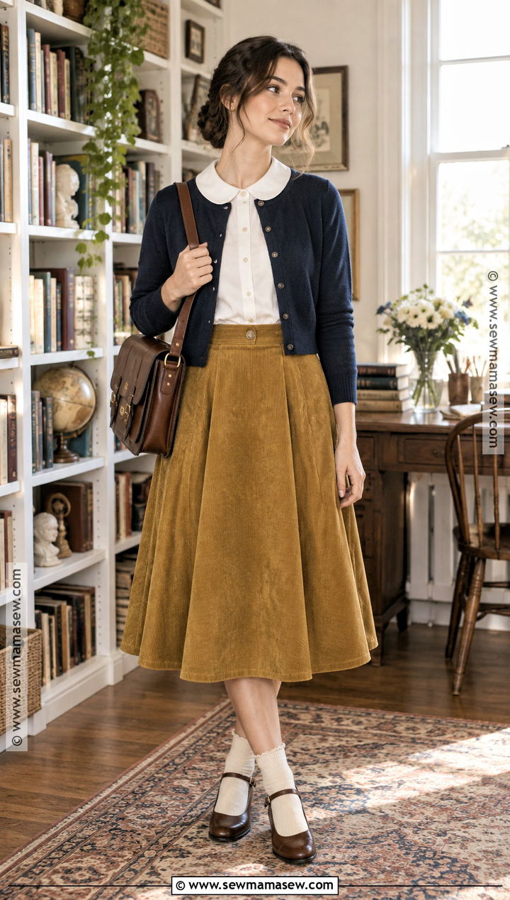 Vintage Peter Pan Blouse And A Line Skirt Outfit - 15 vintage back to school outfits
