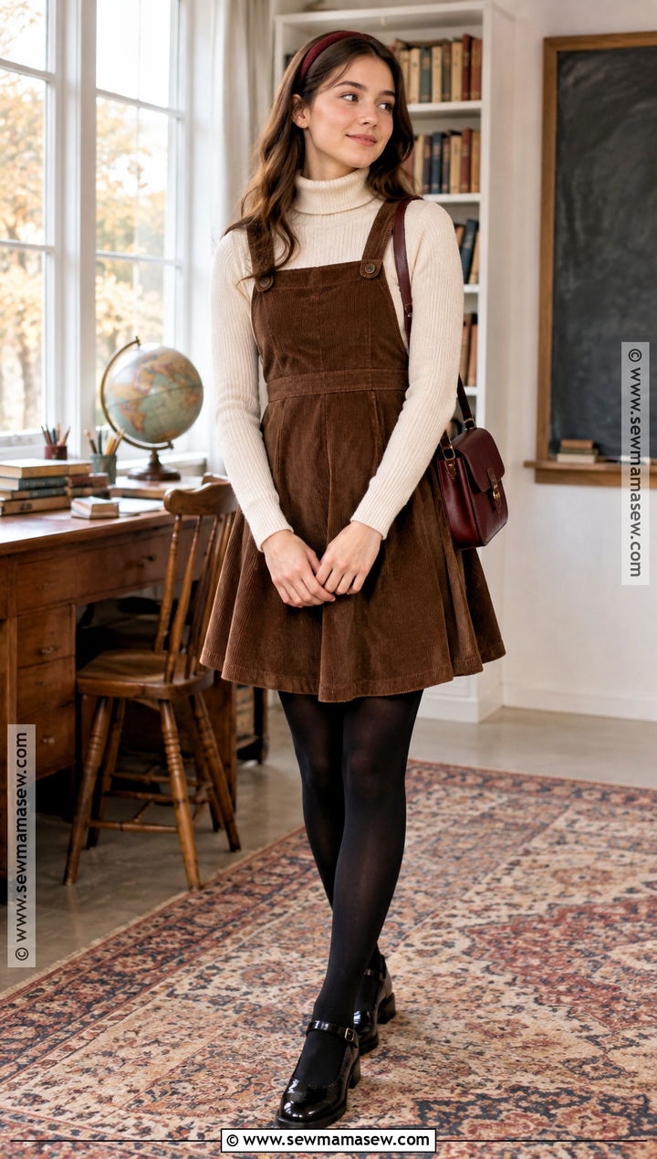 Vintage Pinafore Dress And Turtleneck Outfit - 15 vintage back to school outfits