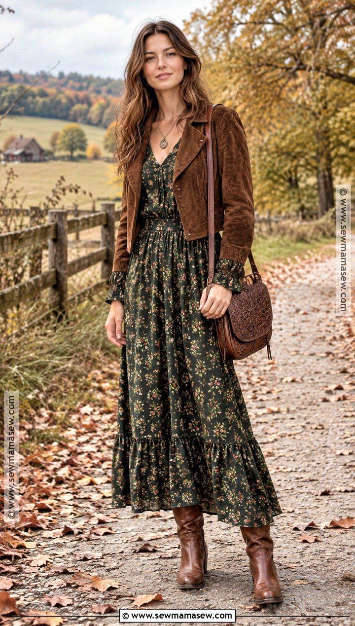 Vintage Prairie Dress And Leather Boots Outfit - 20 vintage fall fashion ideas