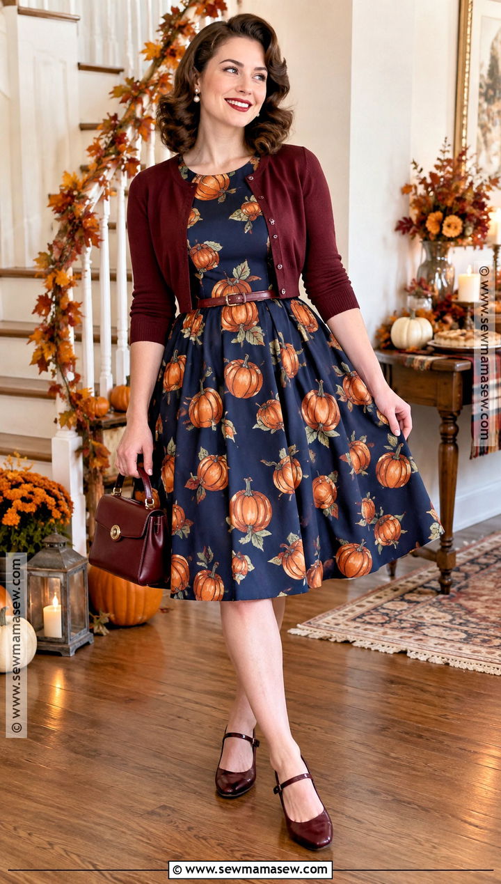 Vintage Pumpkin Fit And Flare Dress Outfit - 15 pumpkin dresses