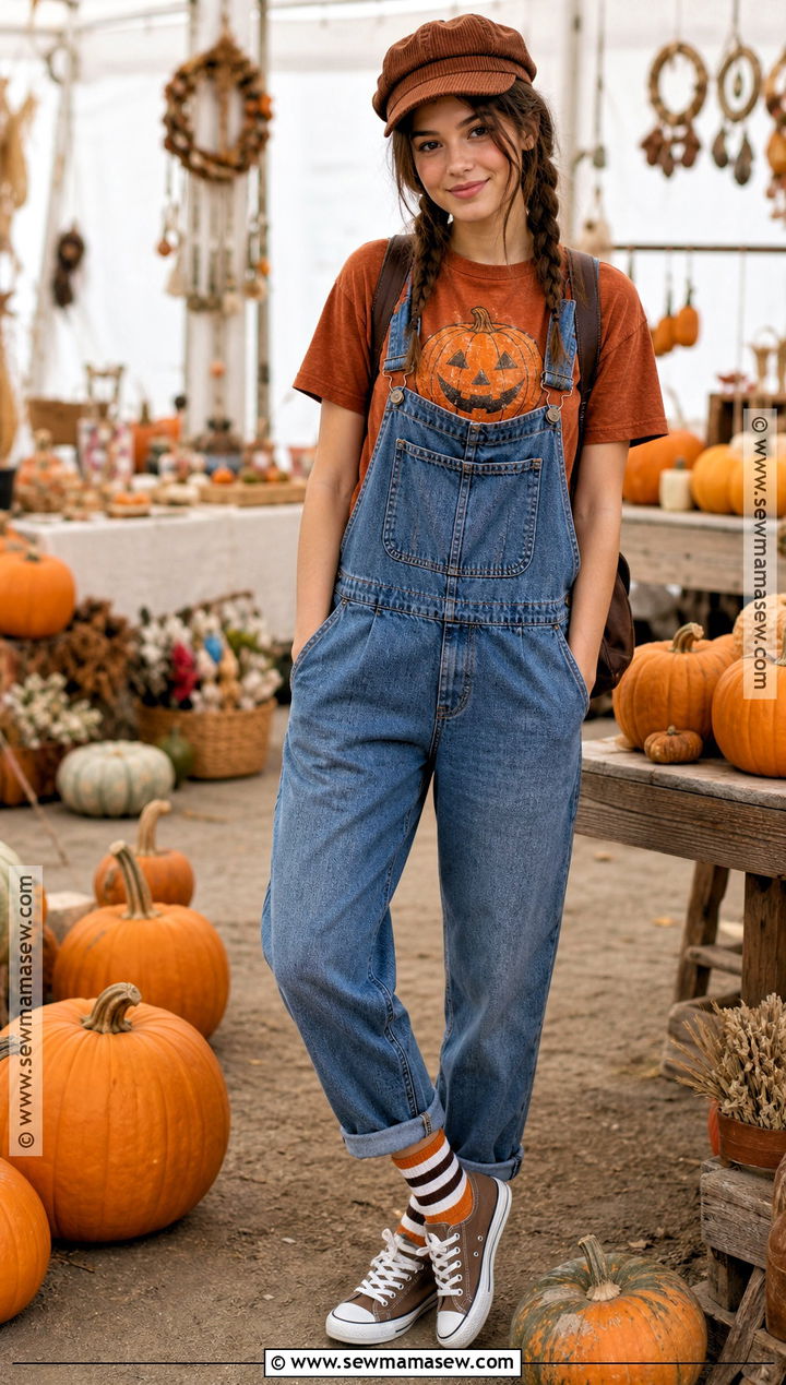 Vintage Pumpkin Halloween T Shirt With Overalls - 30 halloween tshirt ideas