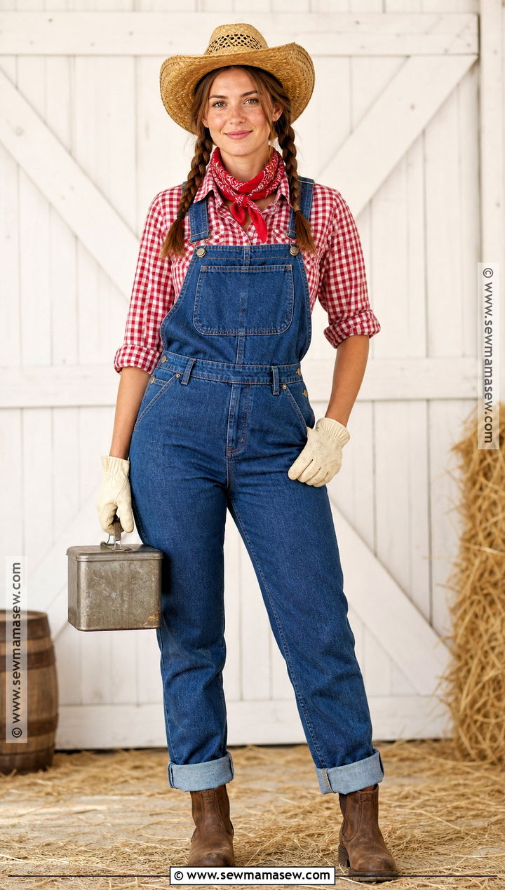 Vintage Ranch Hand Costume With Overalls - 30 wild west costume ideas for women