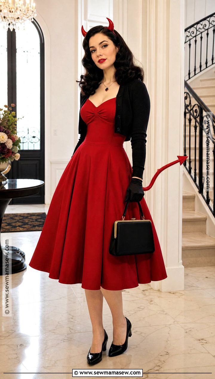 Vintage Red Devil Costume With Midi Dress - 30 Red Devil Halloween Costume Ideas