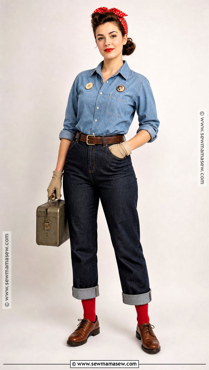Vintage Rosie The Riveter Costume With Red Socks - 35 rosie the riveter costume ideas