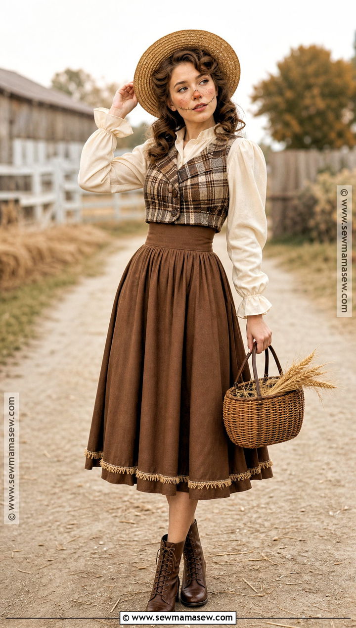 Vintage Scarecrow Outfit With Midi Skirt - 30 scarecrow outfit ideas