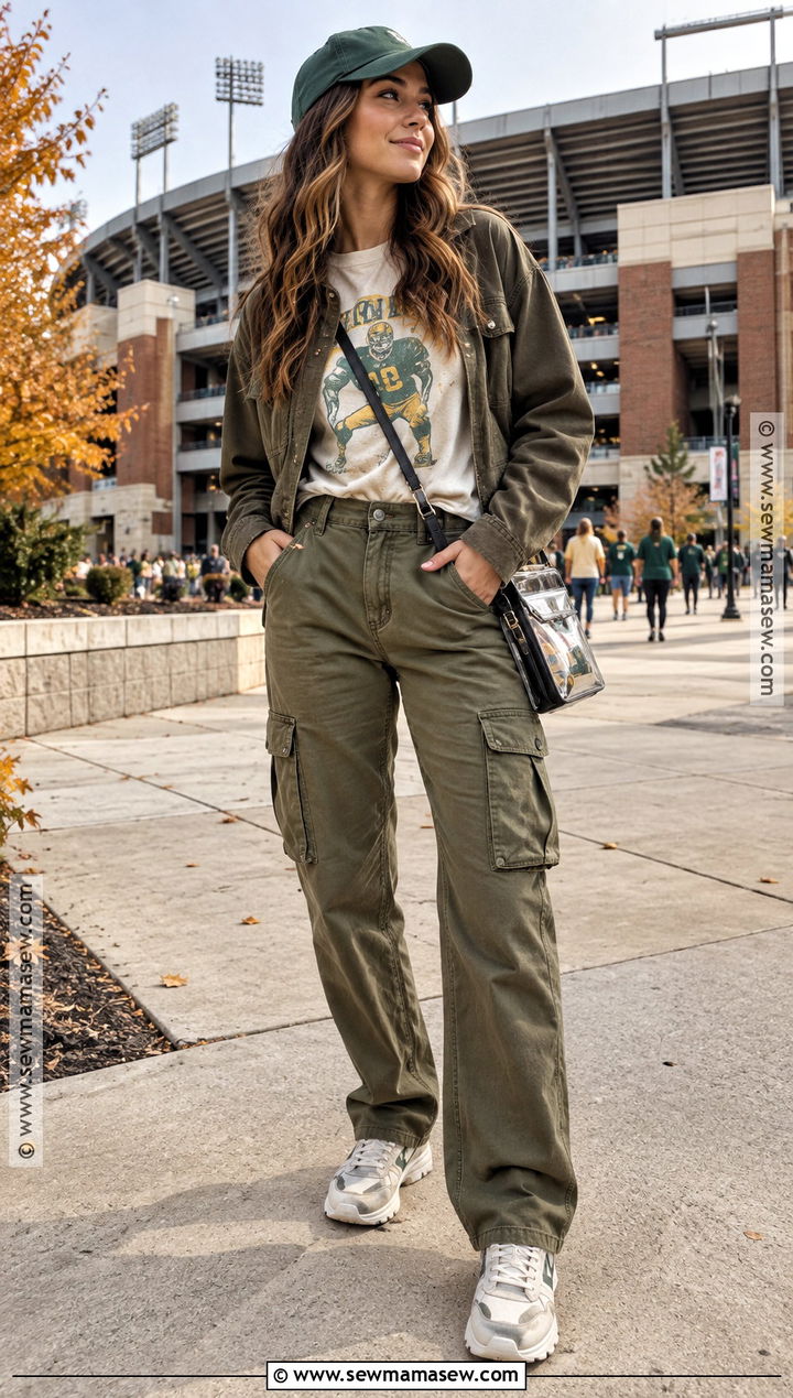 Vintage Team T Shirt With Cargo Pants - 20 football game outfit fall ideas