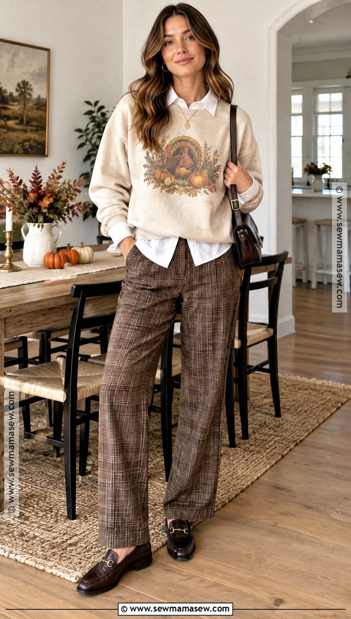 Vintage Thanksgiving Sweatshirt With Plaid Trousers - 20 Thanksgiving Sweatshirt Ideas