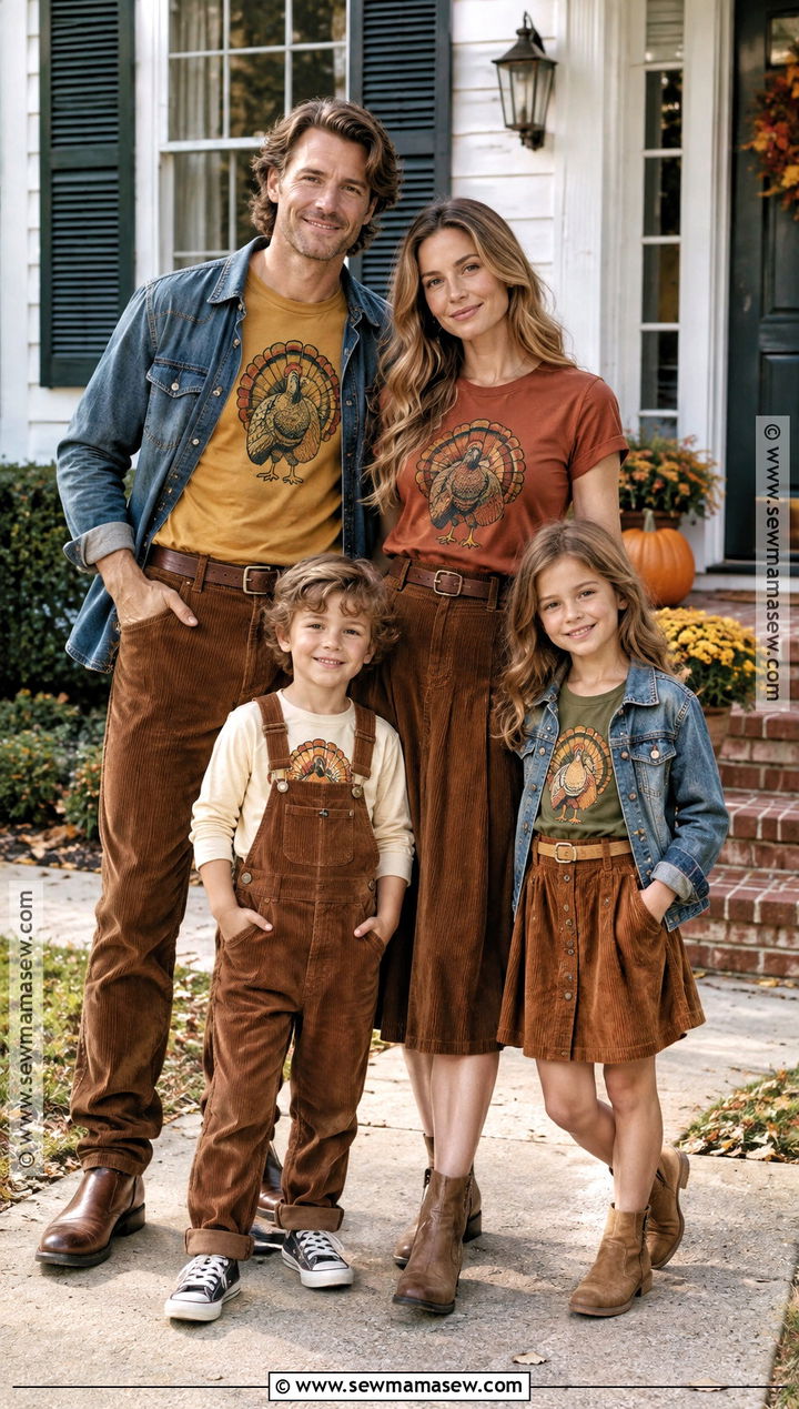 Vintage Turkey Family T Shirts With Corduroy Pants - 15 thanksgiving family tshirts ideas