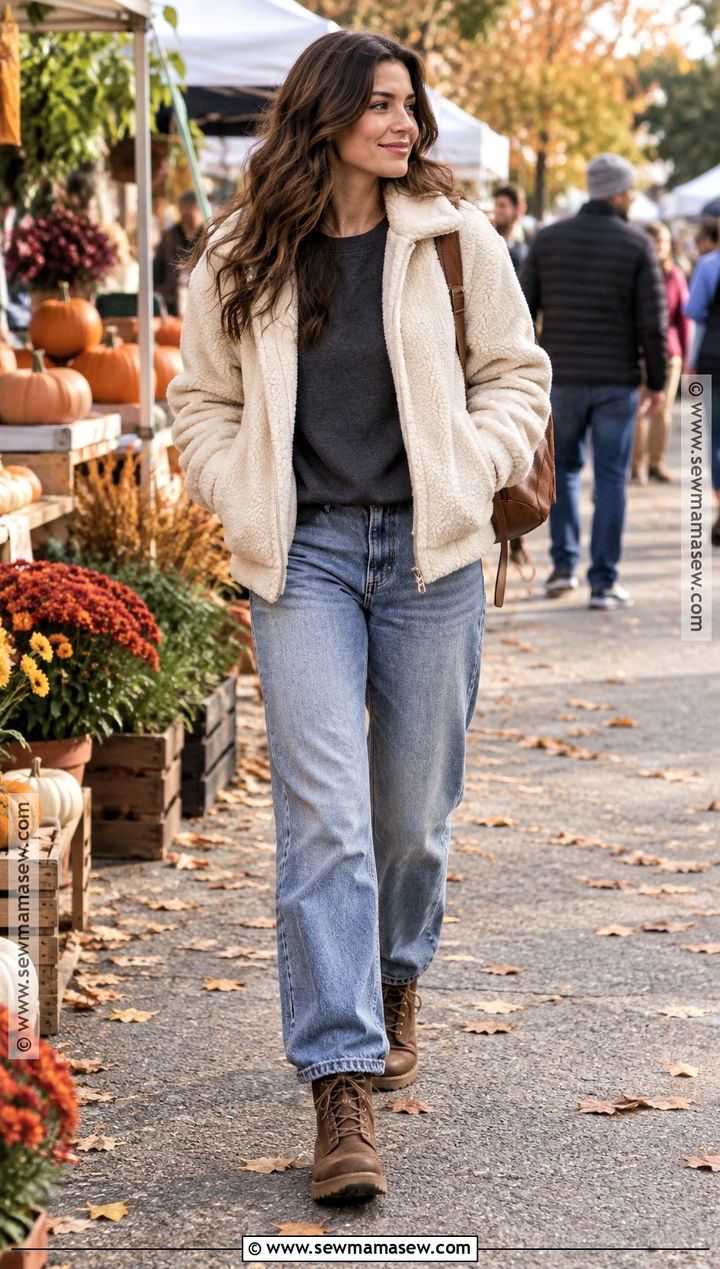 Vintage Wash Jeans With Sherpa Jacket - 25 fall jeans