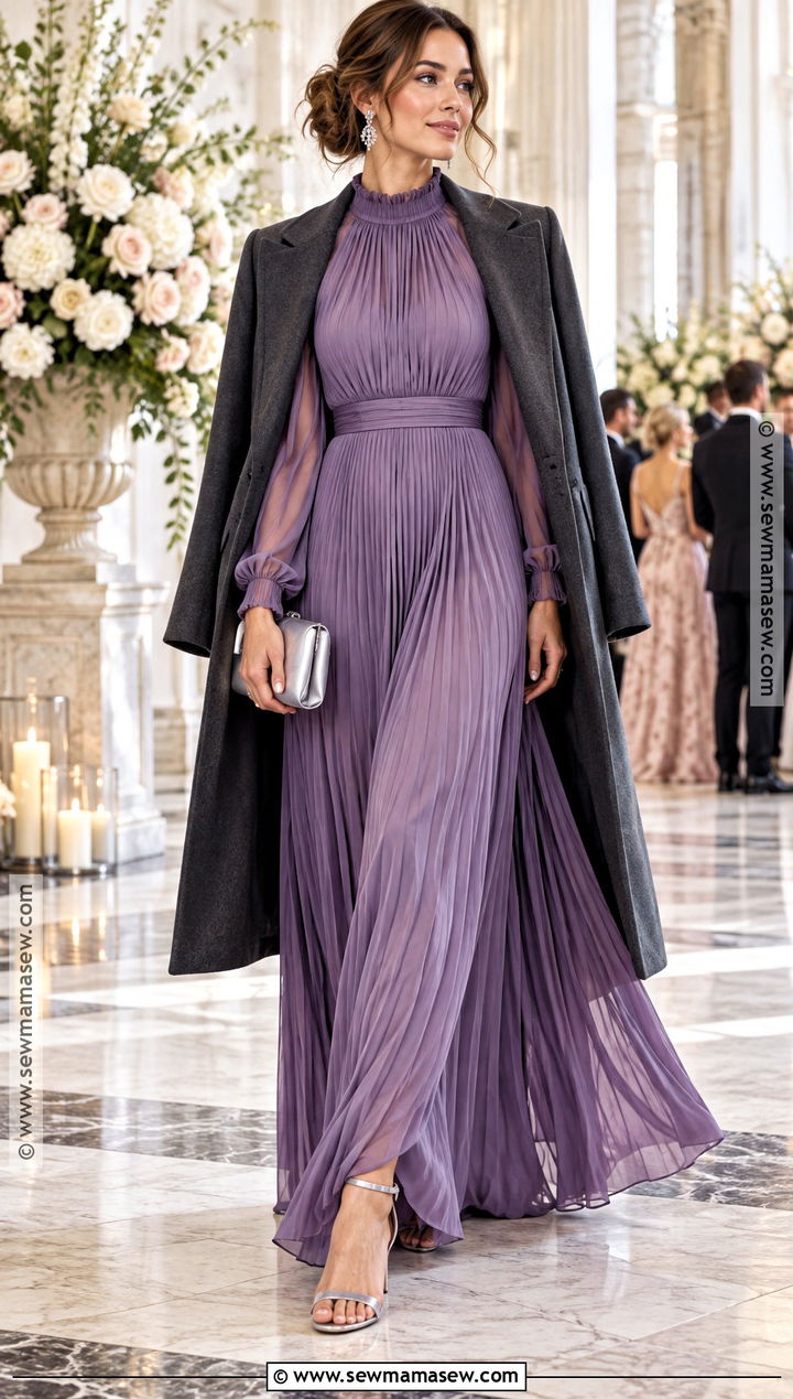 Violet Pleated Maxi Dress - 15 purple wedding guest dress fall ideas