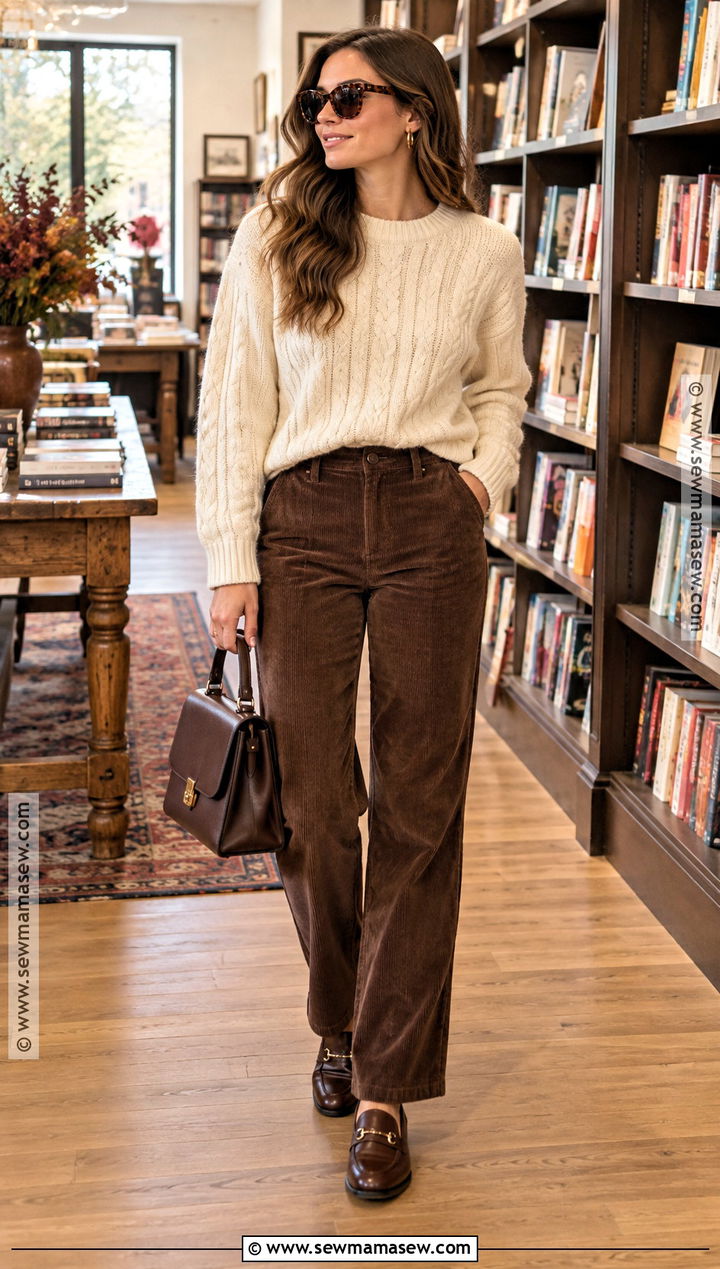 Virginia Fall Outfit With Cable Knit Sweater and Corduroy Pants - 15 virginia fall outfits