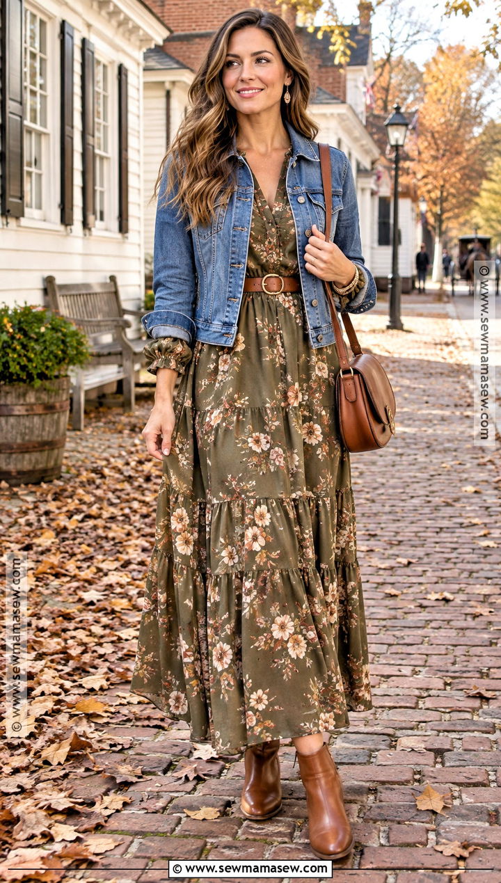 Virginia Fall Outfit With Denim Jacket and Maxi Dress - 15 virginia fall outfits