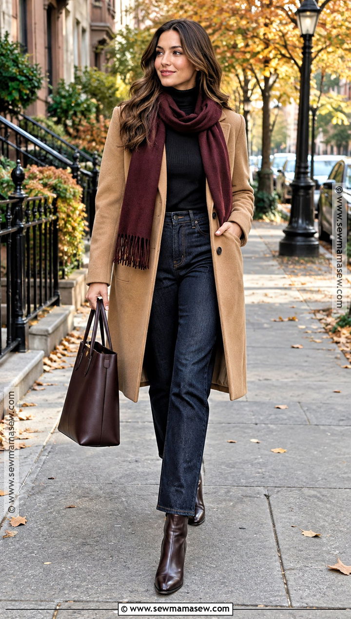 Virginia Fall Outfit With Wool Coat and Dark Wash Denim - 15 virginia fall outfits