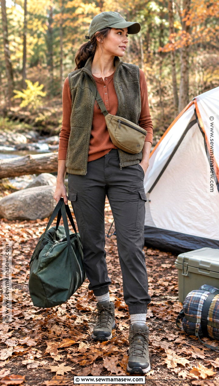 Waffle Knit Henley And Hiking Pants Fall Camping Outfit - 25 fall camping outfits