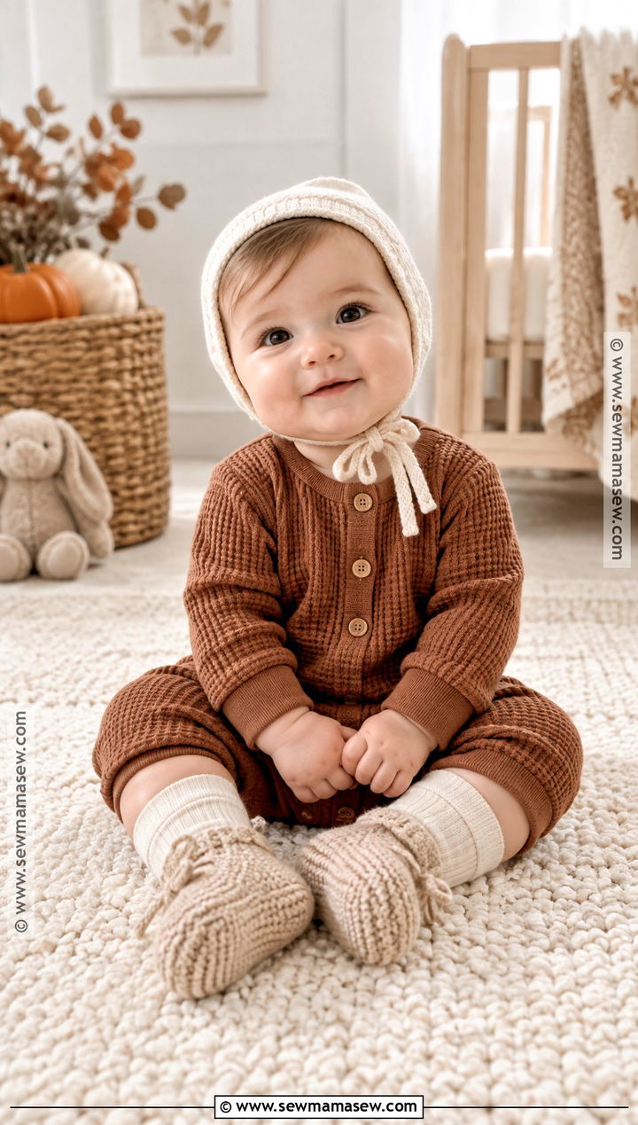 Waffle Knit Romper And Booties Fall Baby Outfit - 15 Cozy Fall Baby Outfits