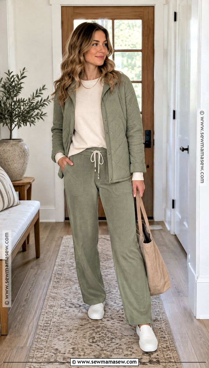 Waffle Knit Top And Drawstring Pants - 15 fall lounge outfits lazy days