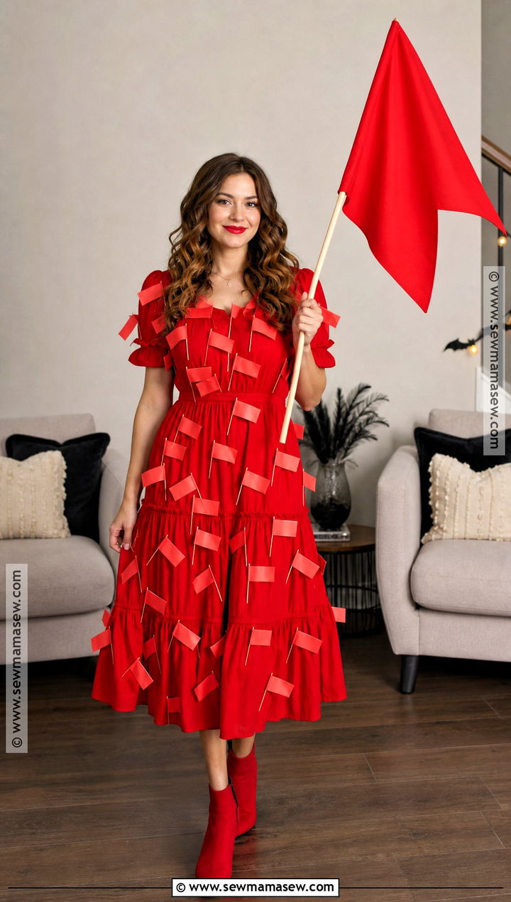 Walking Red Flag Costume With Red Dress - 30 red flag costume ideas