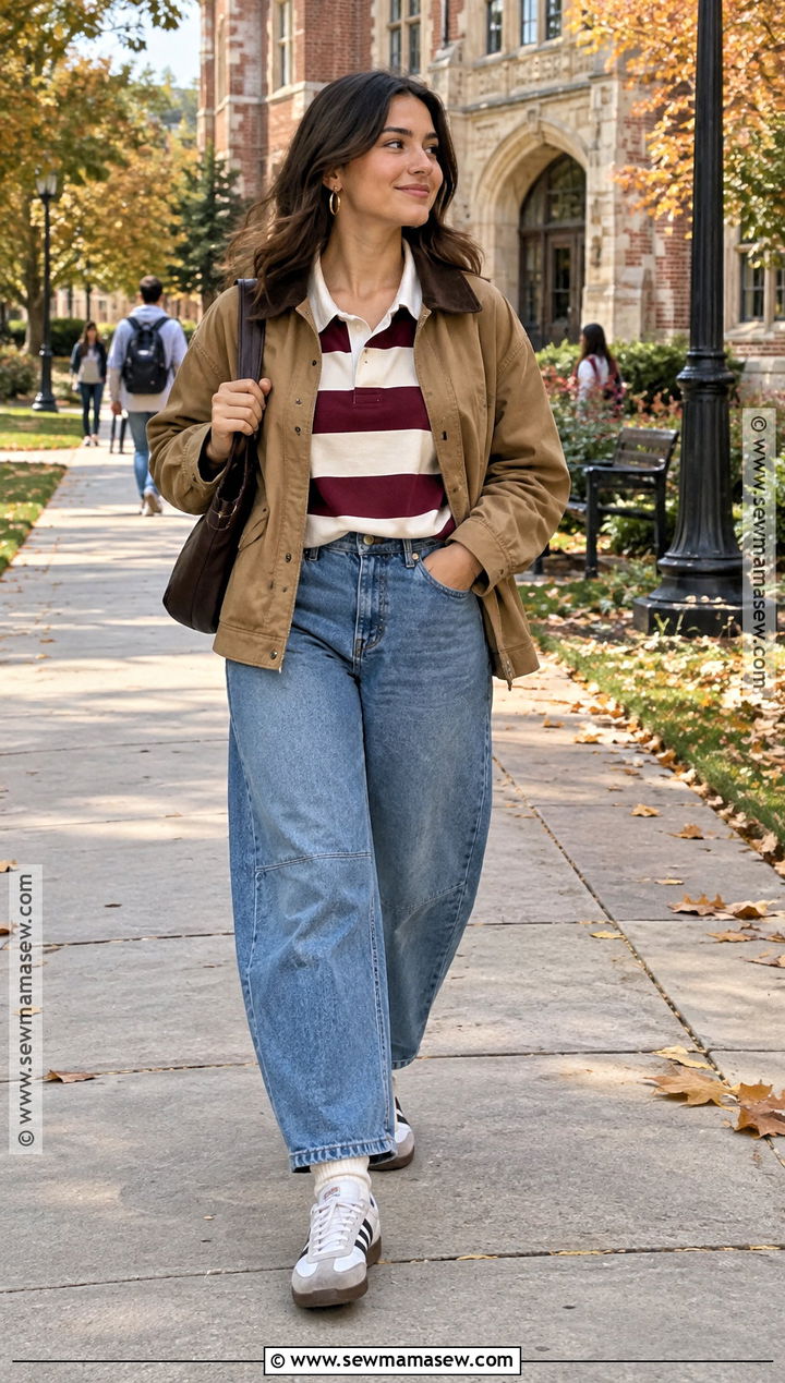 Walmart Fall Rugby Shirt and Barrel Jeans Outfit - 20 walmart fall outfits