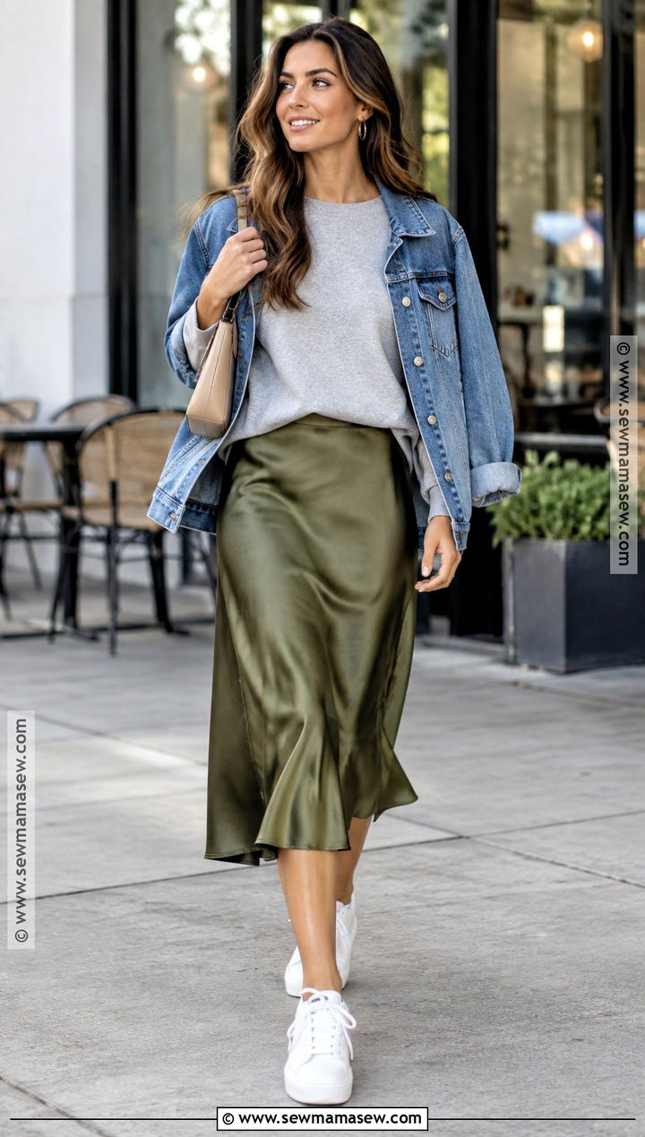 Walmart Fall Sweatshirt and Satin Midi Skirt Outfit - 20 walmart fall outfits