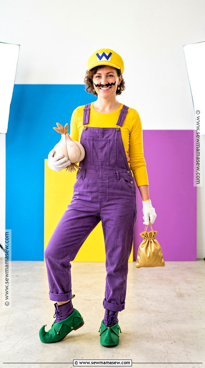 Wario Costume With Purple Overalls - 30 super mario costume ideas