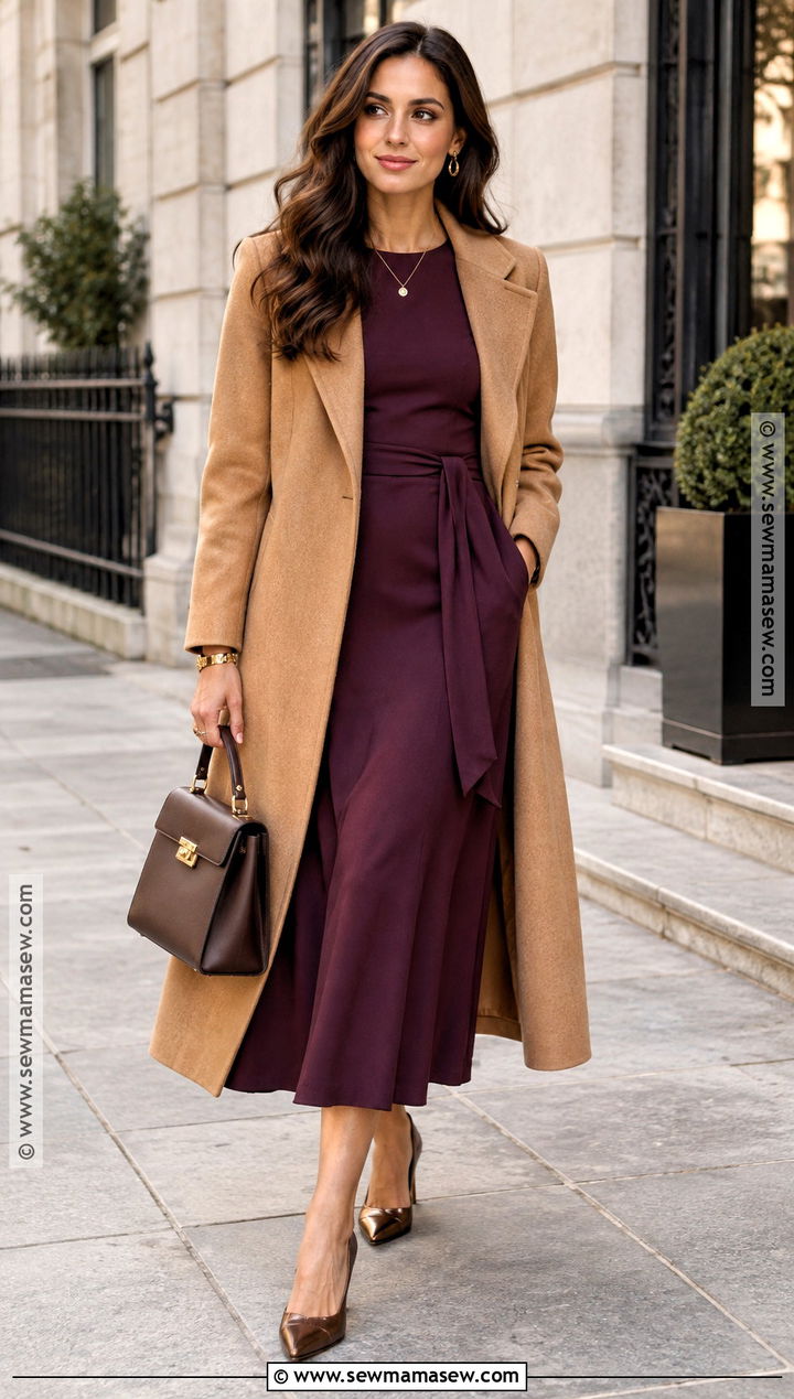 Warm Aubergine Camel and Bronze Autumn Outfit - 20 warm autumn outfits color palettes