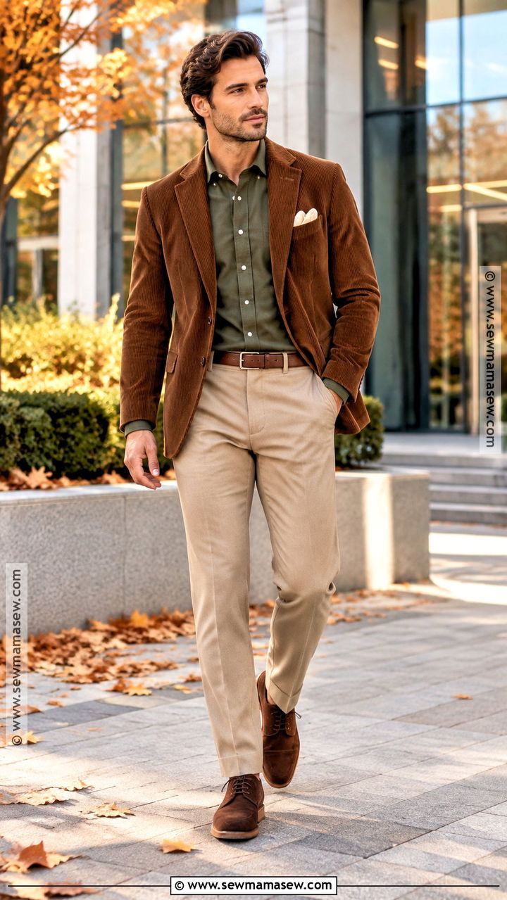 Warm Autumn Brown Corduroy Blazer Outfit - 20 Warm Autumn Outfits for Men