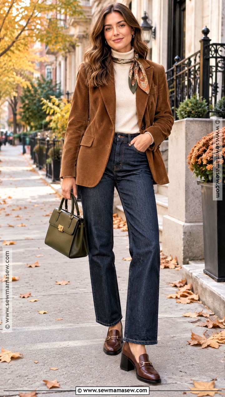 Warm Autumn Corduroy Blazer And Jeans Outfit - 20 warm autumn fashion ideas