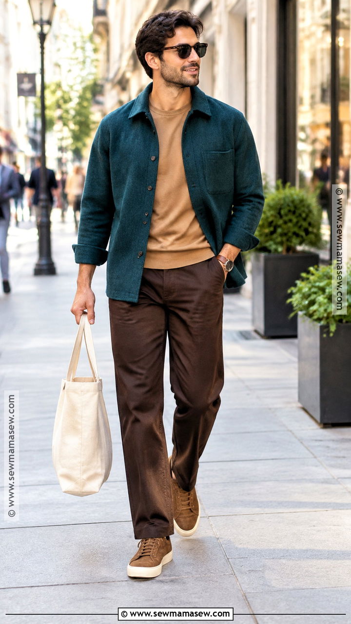 Warm Autumn Deep Teal Overshirt Outfit - 20 Warm Autumn Outfits for Men