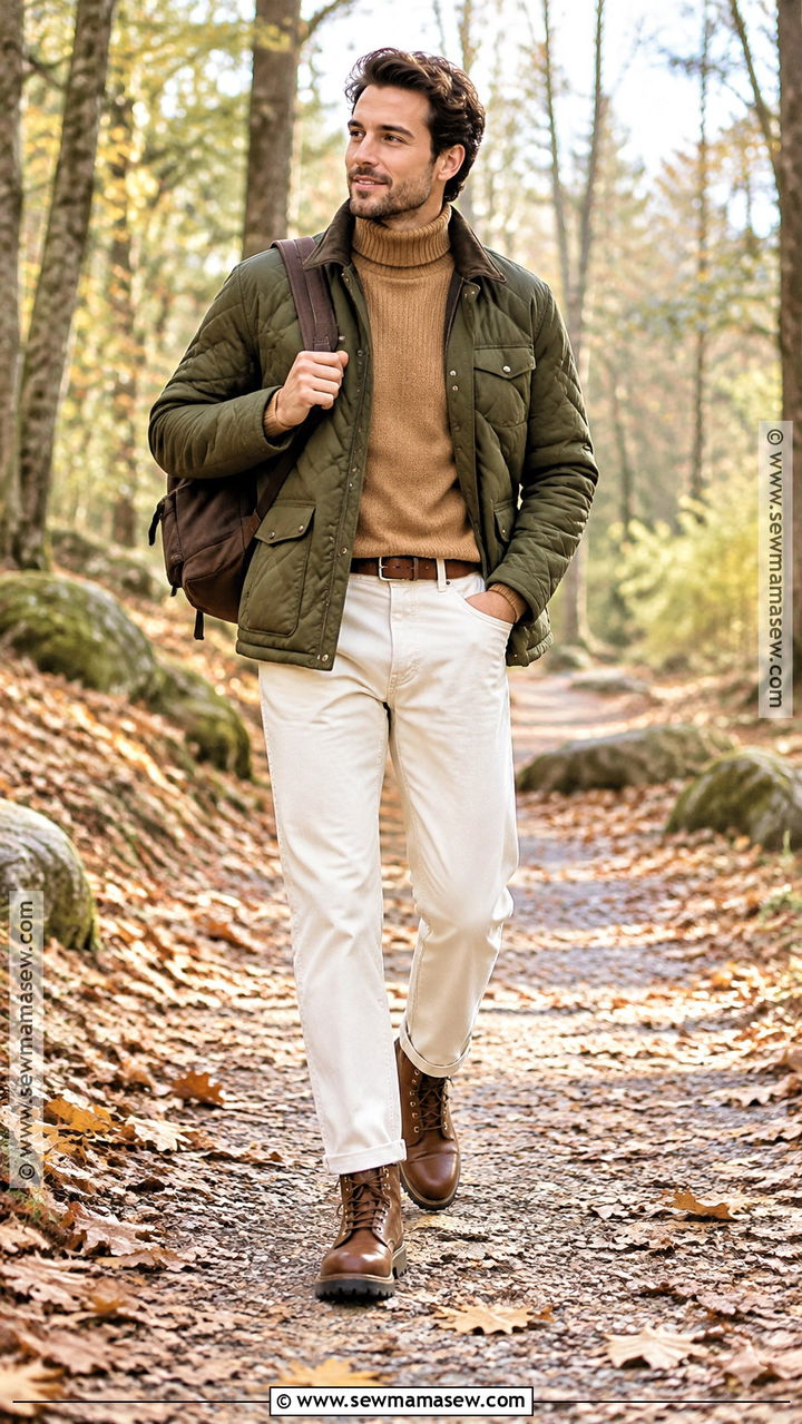 Warm Autumn Olive Quilted Jacket Outfit - 20 Warm Autumn Outfits for Men