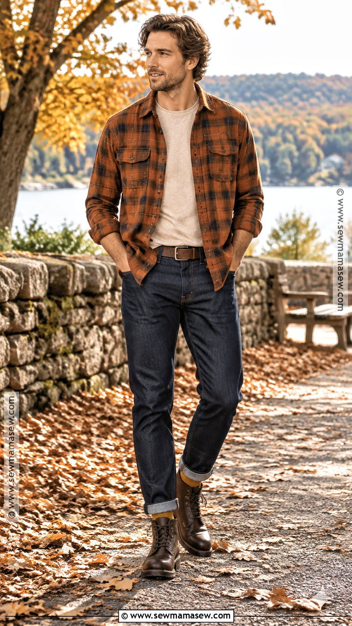 Warm Autumn Rust Flannel Outfit - 20 Warm Autumn Outfits for Men