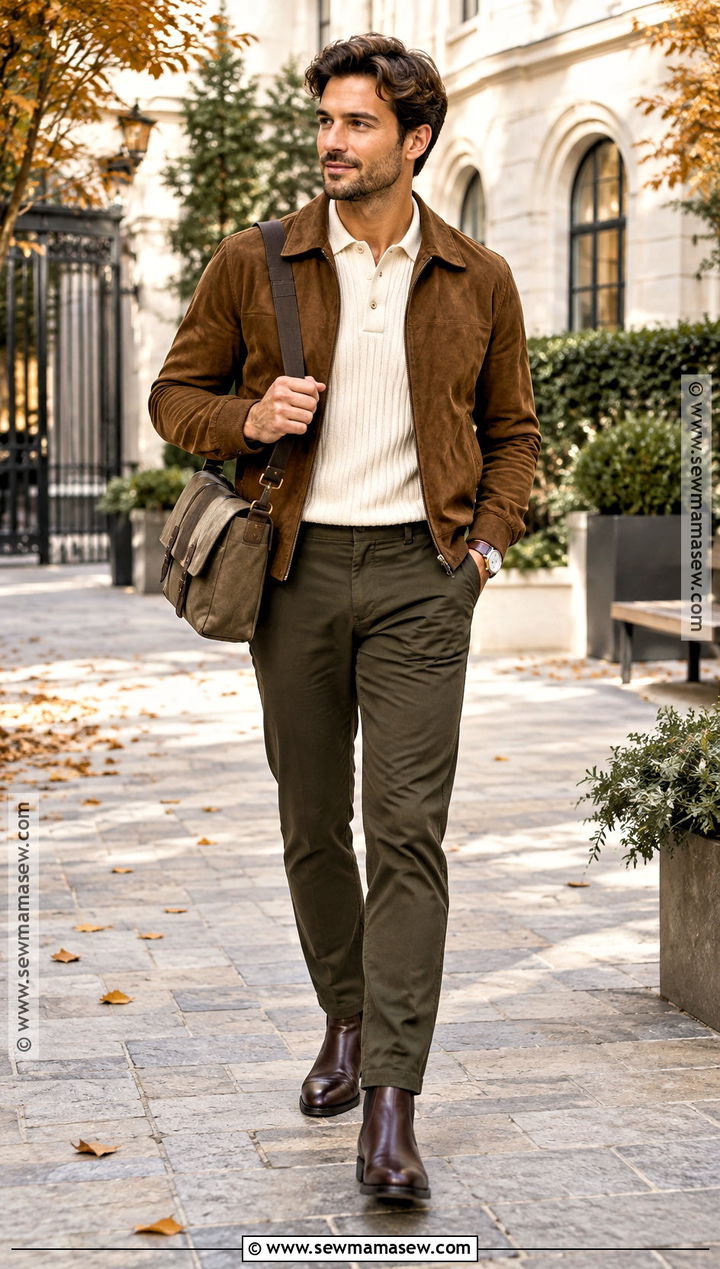 Warm Autumn Tobacco Suede Jacket Outfit - 20 Warm Autumn Outfits for Men