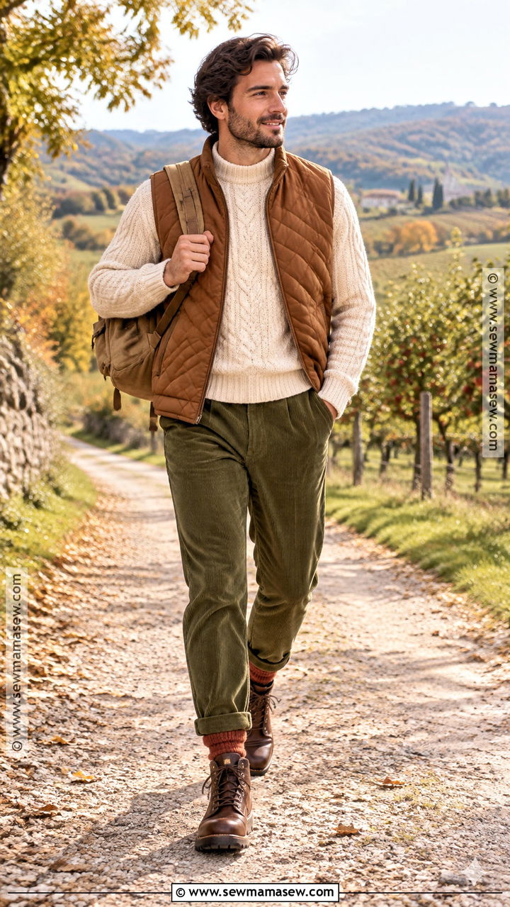 Warm Autumn Tobacco Vest Outfit - 20 Warm Autumn Outfits for Men
