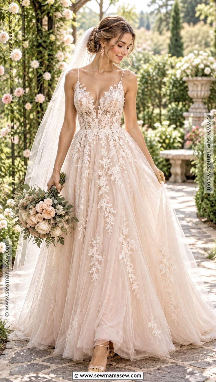 Warm Blush Tulle Soft Autumn Wedding Dress - 20 Soft Autumn Wedding Dress Ideas
