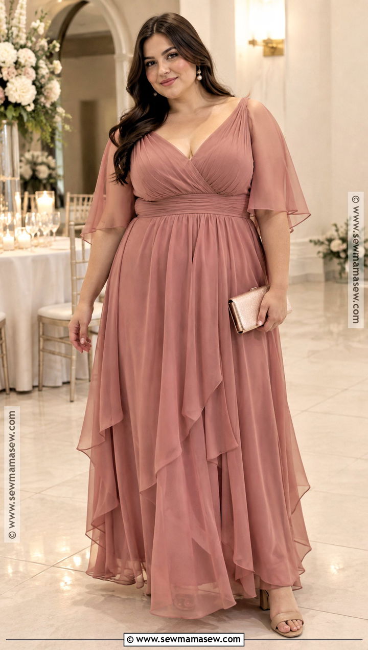 Warm Dusty Rose Chiffon Dress - 15 soft autumn formal dress ideas