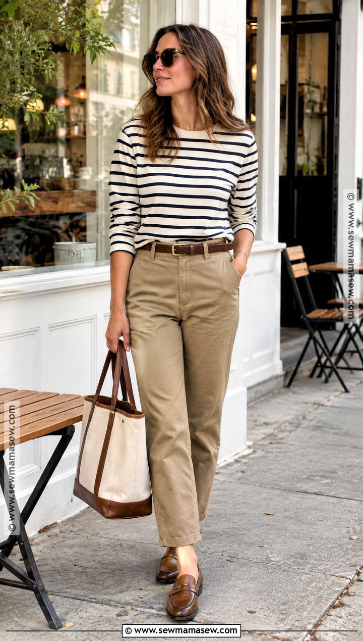 Warm Fall Day Breton Tee And Khaki Pants Outfit - 25 warm fall day outfit casual ideas
