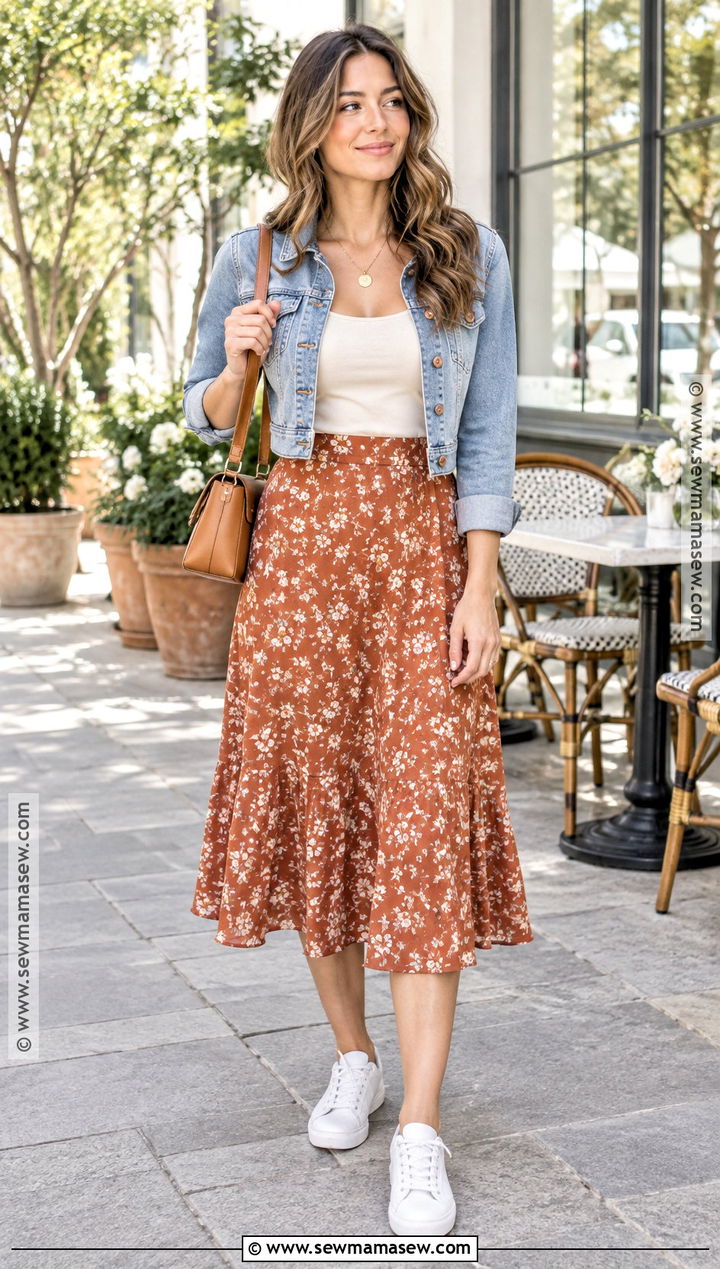 Warm Fall Day Outfit With A Tank Top And Midi Skirt - 15 Cute Outfits For A Warm Fall Day